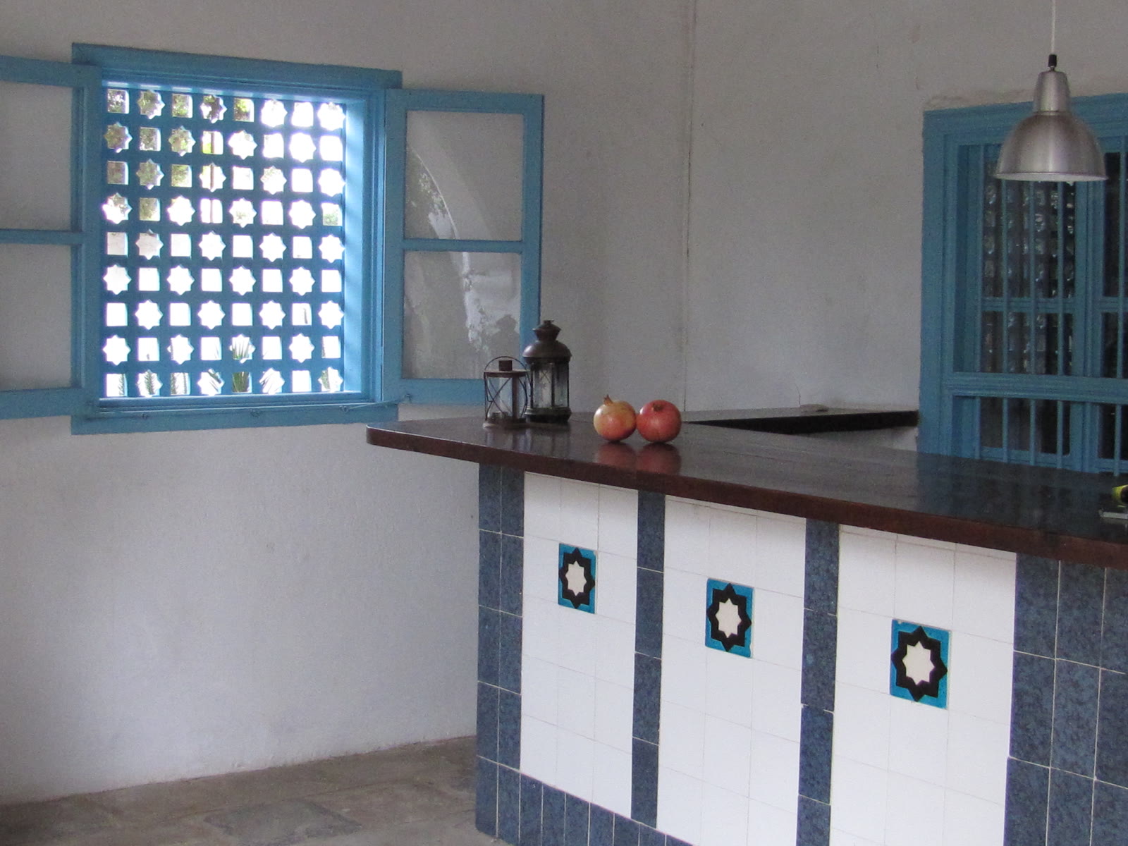 Hand-laid blue tiles